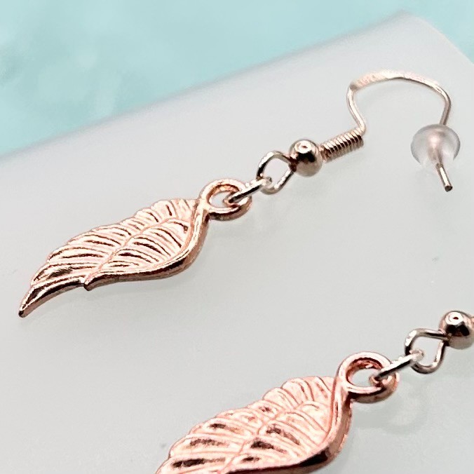 Mini Angel Wing Pendant Hook Earrings (Rose Gold) New Handmade Original Design