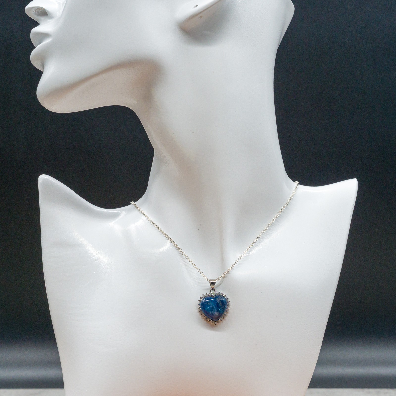 Dark Blue Cats Eye Crystal Heart Pendant Amulet Blue Boho Stone Jewelry Gift