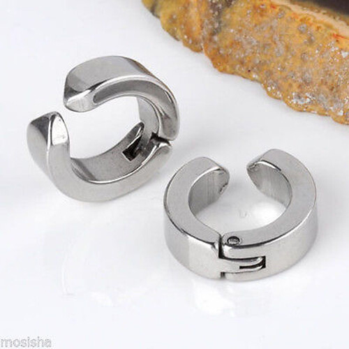 US Non-Piercing Clip On Fake Men Boy Ear Stud Cuff Hoop Earrings Stainless Steel