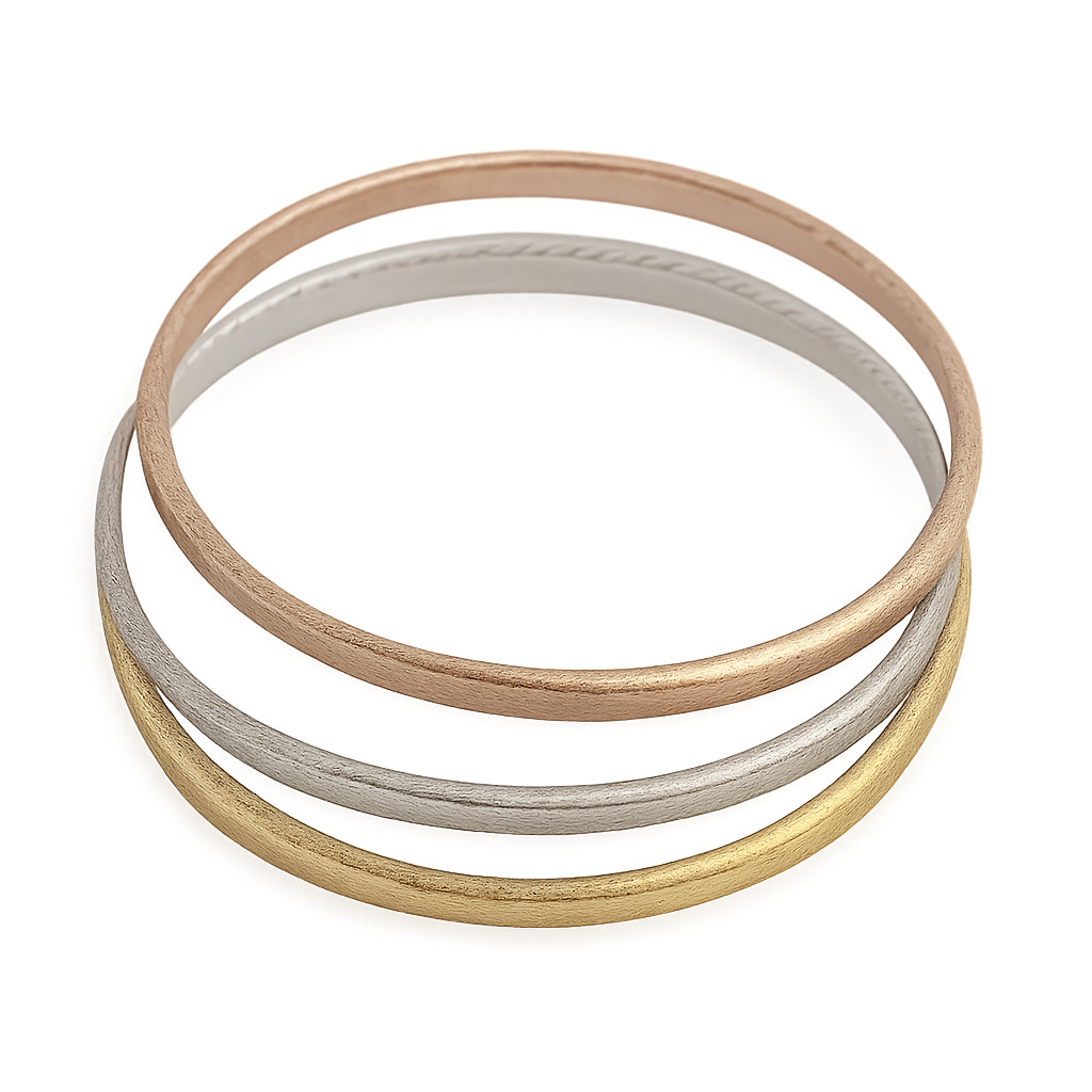 Solid Brass Bangle Set 65mm – 4mm Gold Rose Rhodium Plated Non Hollow Jewelry