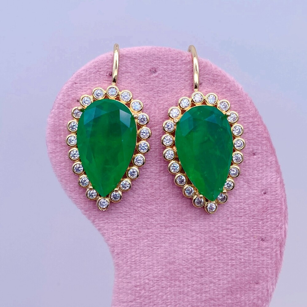 Boho Drop Earrings Green Quartz Clear Cz Teardrop Hook Dangle Earring Jewelry
