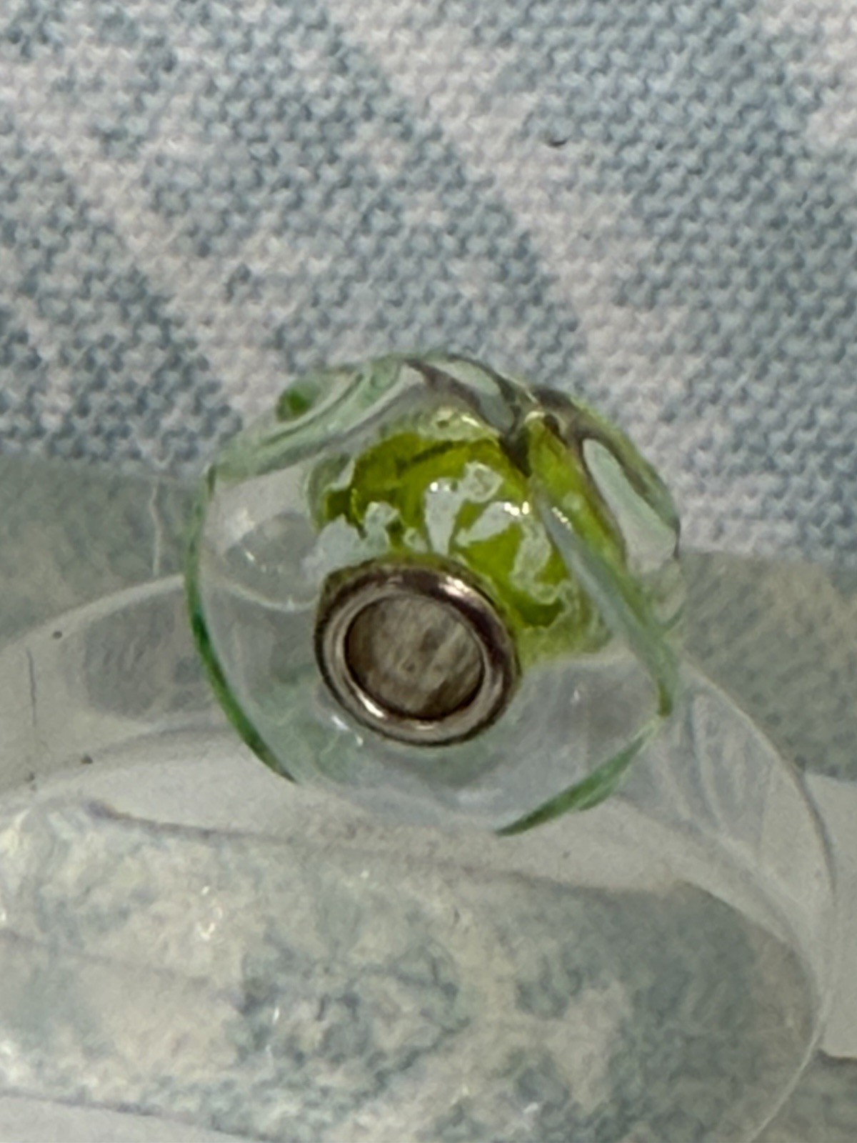 Authentic Trollbeads OOAK Lime Scroll on Silver Foil CC, New & Rare (16.0)