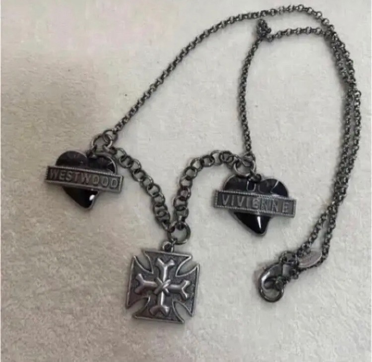Vivienne Westwood Necklace Heart Cross Antique Gunmetal 58cm w/Pouch NO BOX