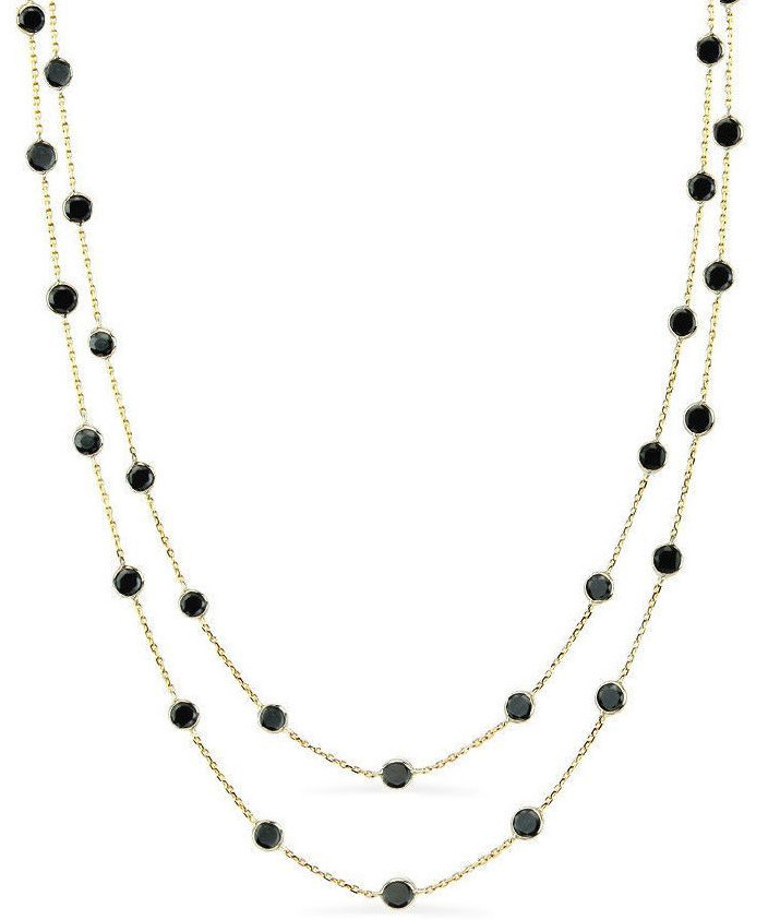 14K Yellow Gold Necklace With Round Shaped Black Cubic Zirconia 48 Inches