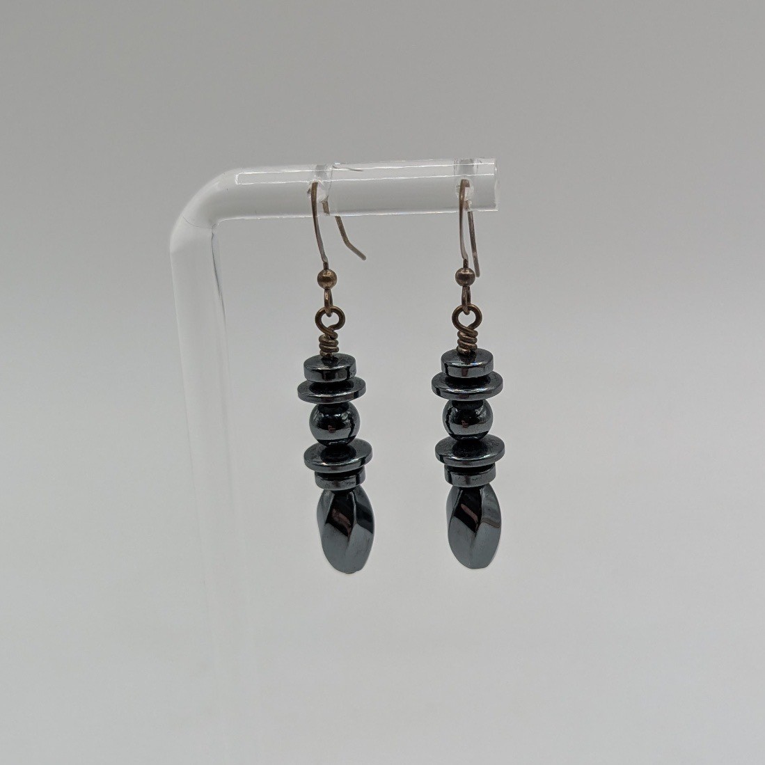 Hematite Beaded Drop Earrings Gunmetal Grey Geometric Stacked Dangle Jewelry