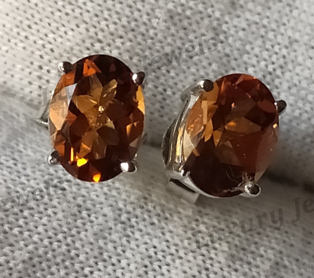 Brandy Citrine 925 Sterling Silver Earrings Natural Gemstone Stud Women