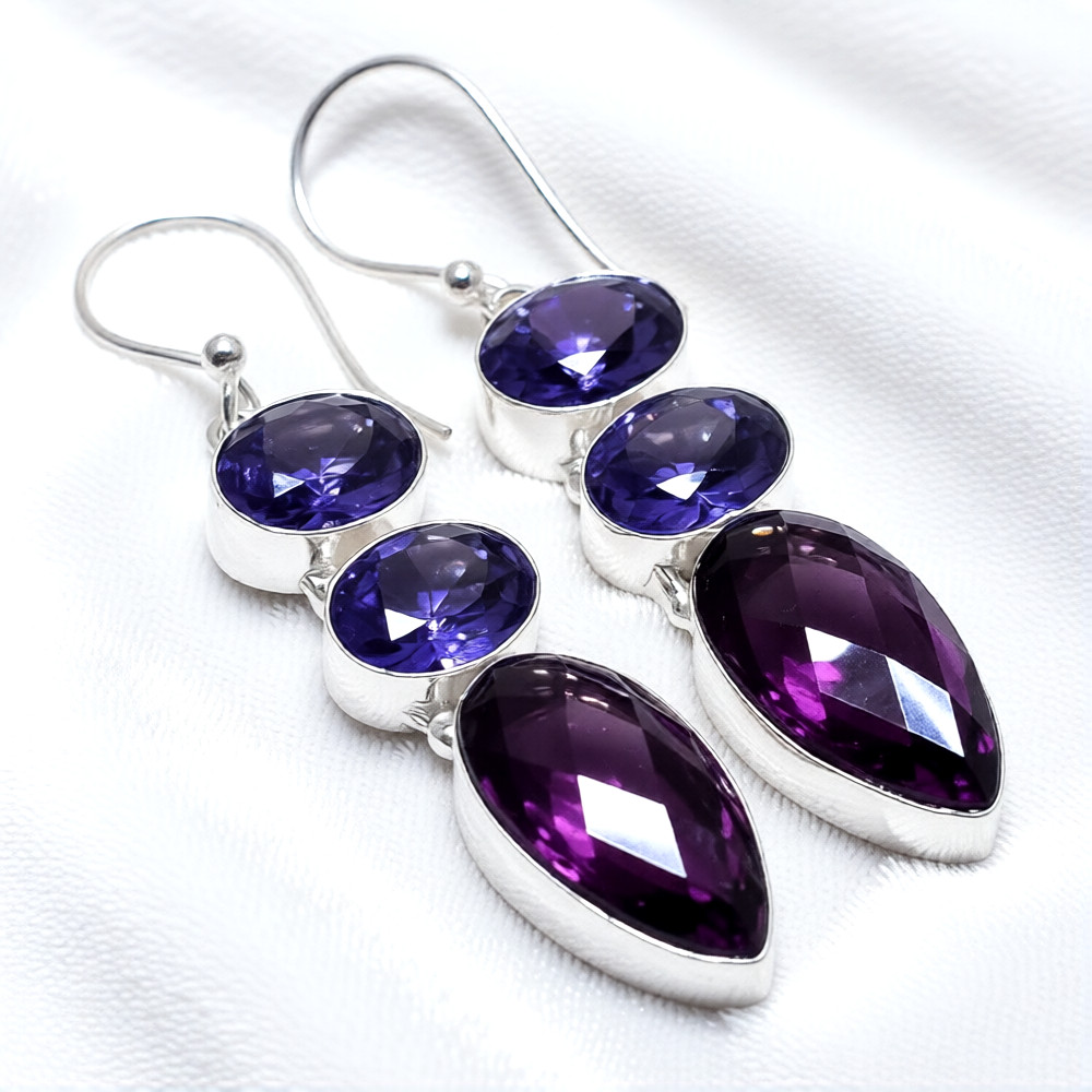 African Amethyst Gemstone 925 Sterling Silver Handmade Jewelry Earrings 2.2″