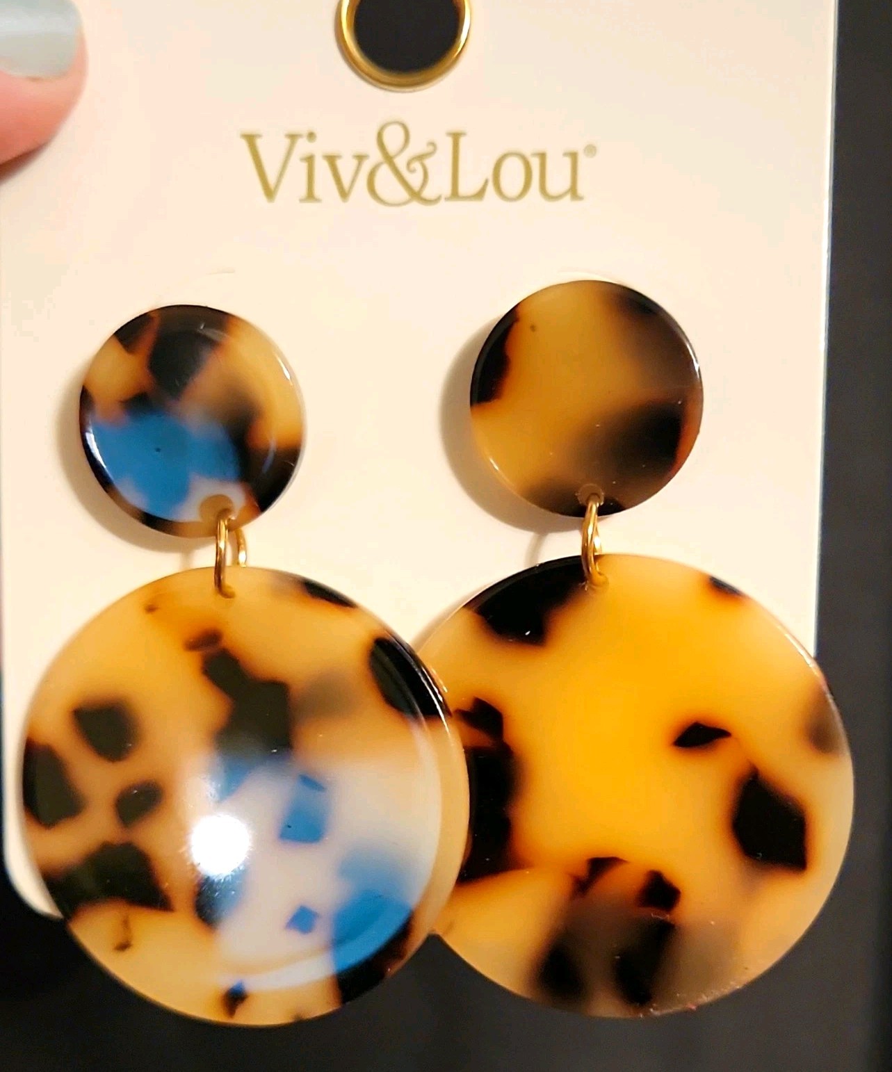 Viv&Lou Tortoise Double Circle Round Dangle Drop Stud Earrings Butterfly VLJ3584