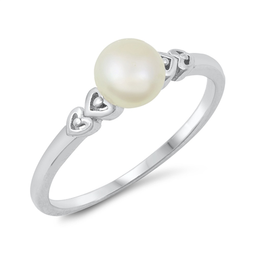 White CZ Freshwater Pearl Heart Love Ring .925 Sterling Silver Band Sizes 4-10