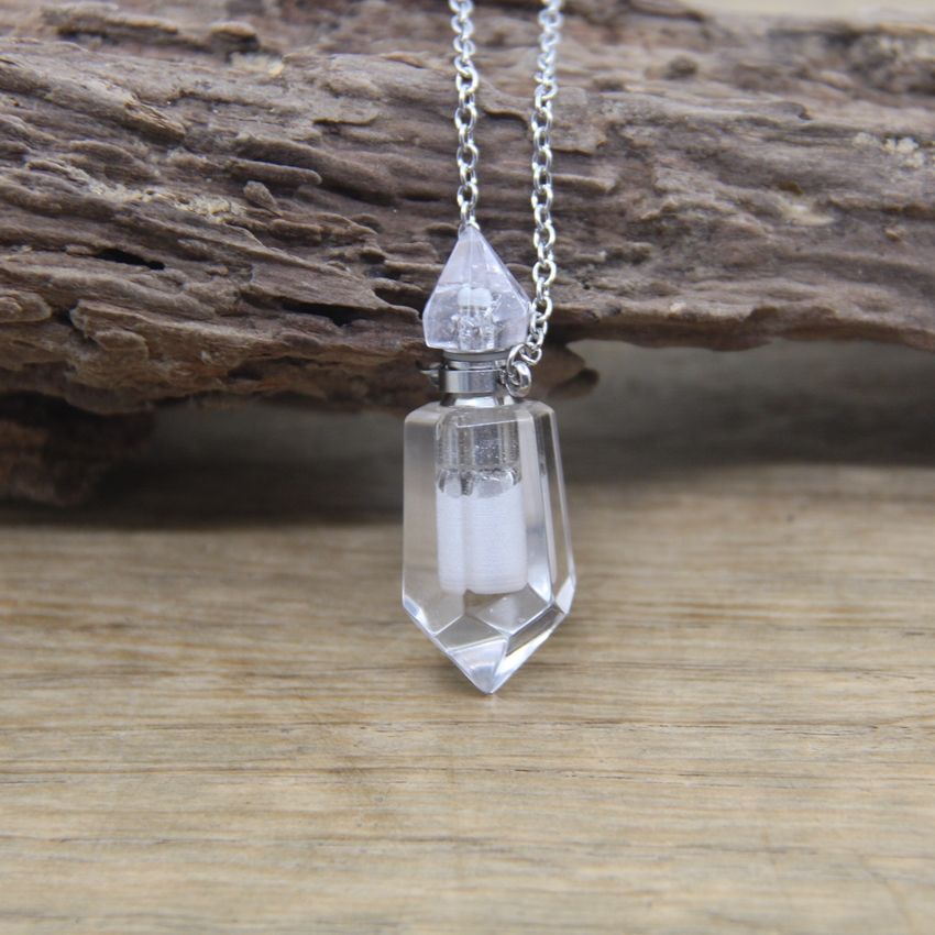 Double Pointed Perfume Bottle Pendant Vial Labradorite Pendants DIY Necklace 1Pc