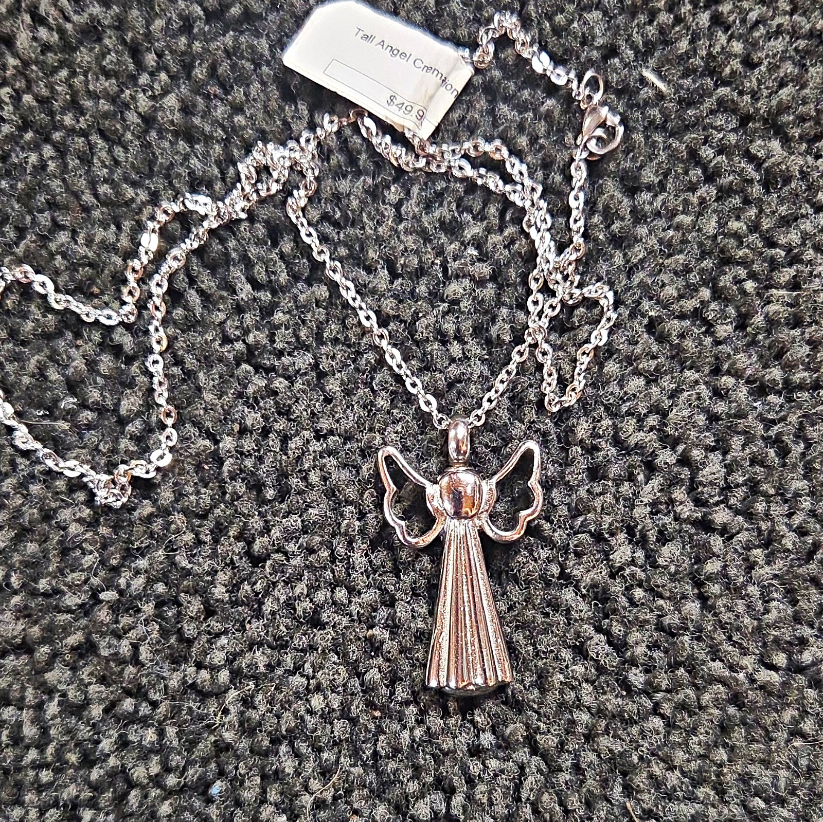 Silver Tone Angel Charm Pendant Necklace Metal Cable Chain Lobster Clasp