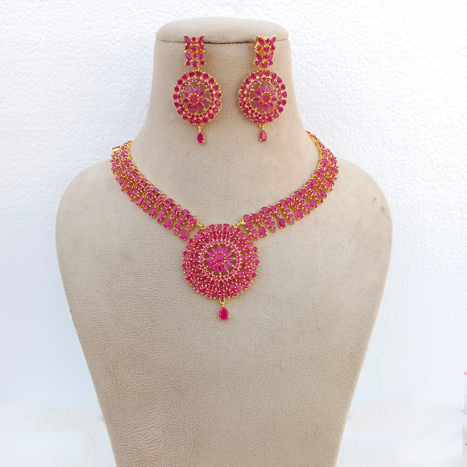 Long Ruby Necklace Set 22K Gold Plated July Birthstone Jewelry Anniversary Gift
