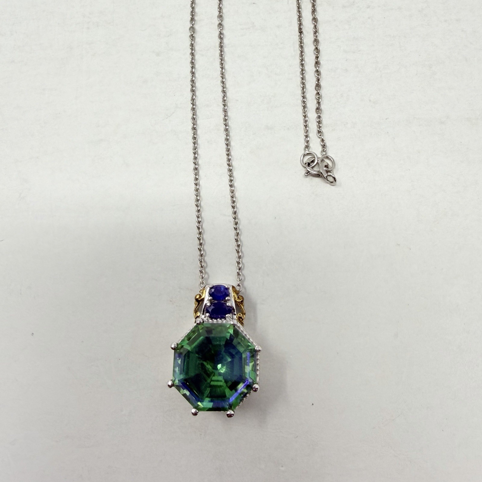 Shop LC Sterling Silver Peacock Quartz/Masoala Sapphire Pendant with Chain 5440