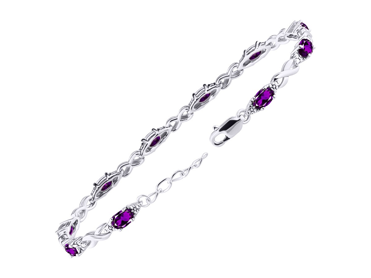 RYLOS AMETHYST & DIAMOND TENNIS BRACELET STERLING SILVER 7-8″