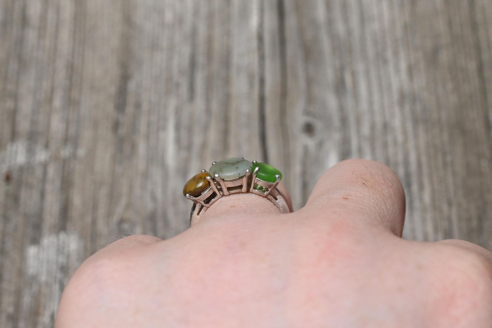 Engagement ring Jasper and green beach glass sterling silver size 3 4 5 6 7 8 9