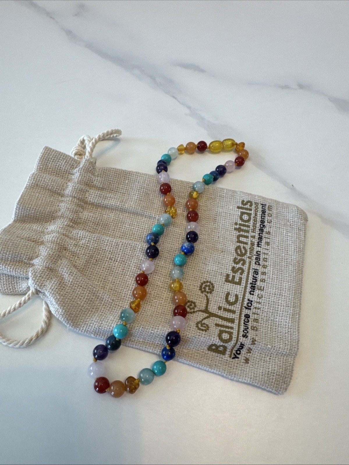 Baltic Amber Necklace Rainbow Mixed Pink Rose Quartz Baby, Infant 14” Inch New