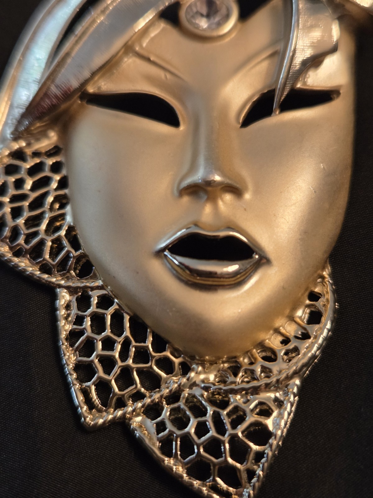 Vintage, Marti Gras Mask Brooch with Matte & Satin