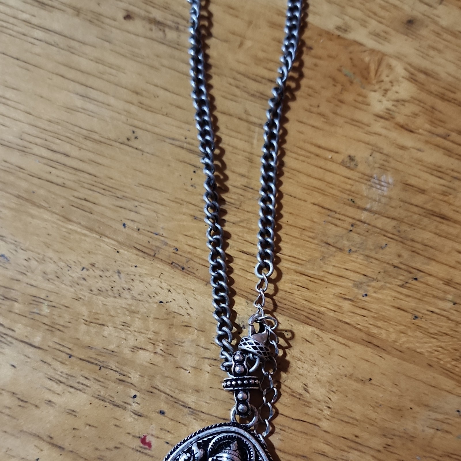 Silver Tone Cable Chain Necklace Religious Shield Charm Pendant, No Stone