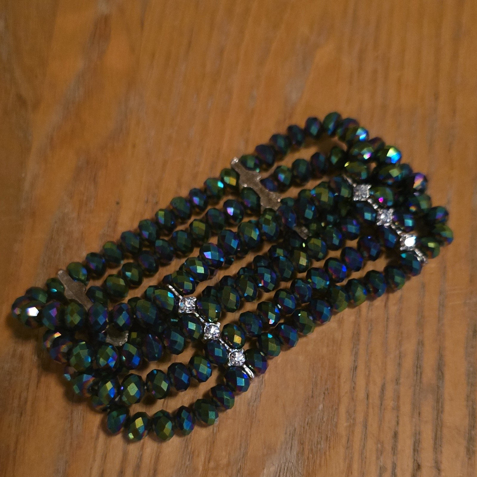 Green Blue Aurora Borealis Crystal Beaded Wrap Bracelet Round Beads