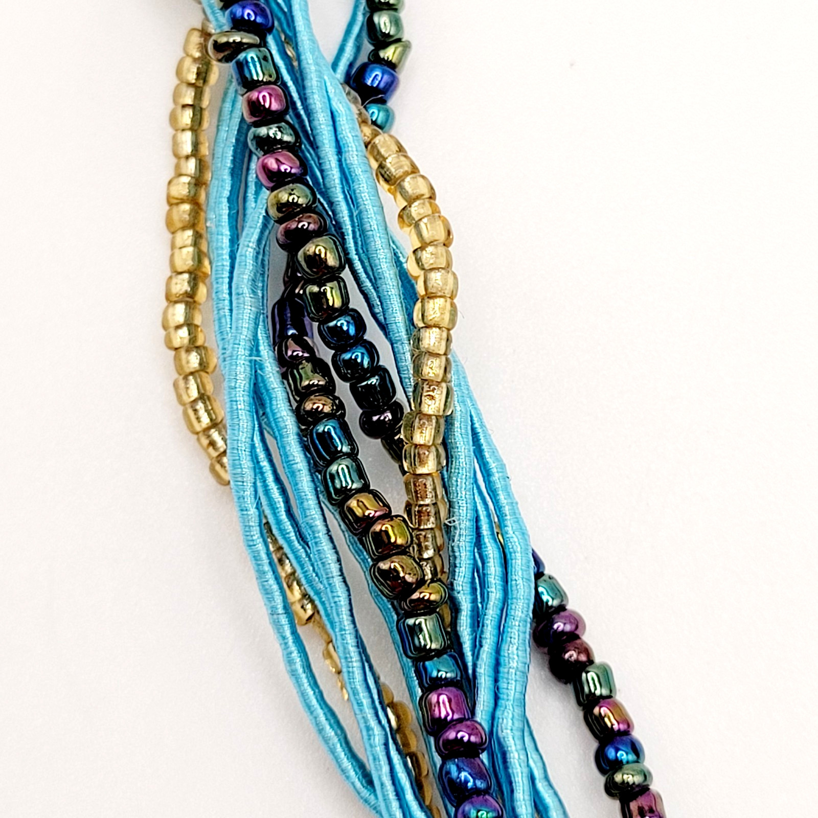 Modern Braided Multi Strand Peacock Colors Crystal Faux Stone Pendant Necklace
