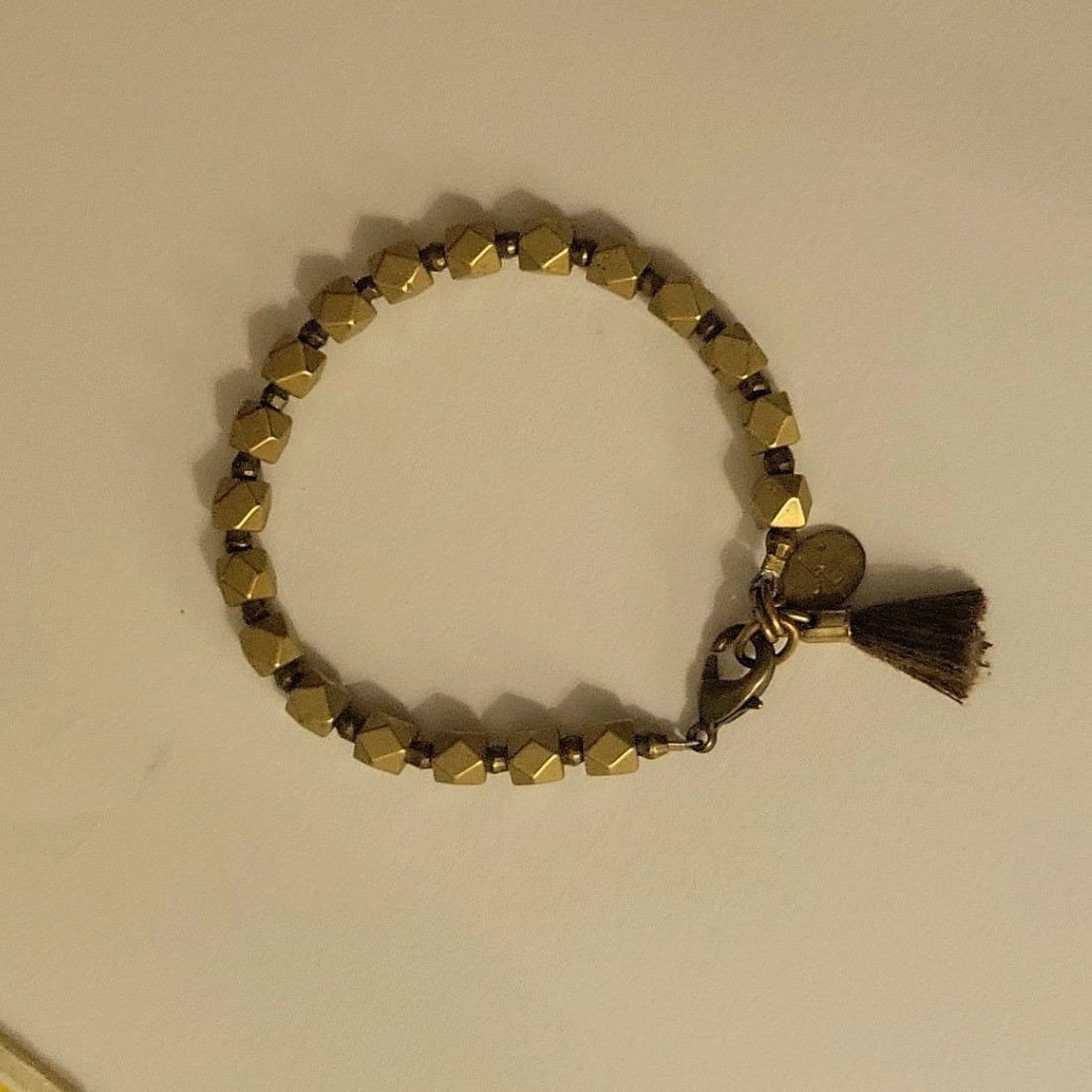 Larissa Loden Brass Geometric Bead Tassel Bracelet Gold Tone Size S Whimsigoth