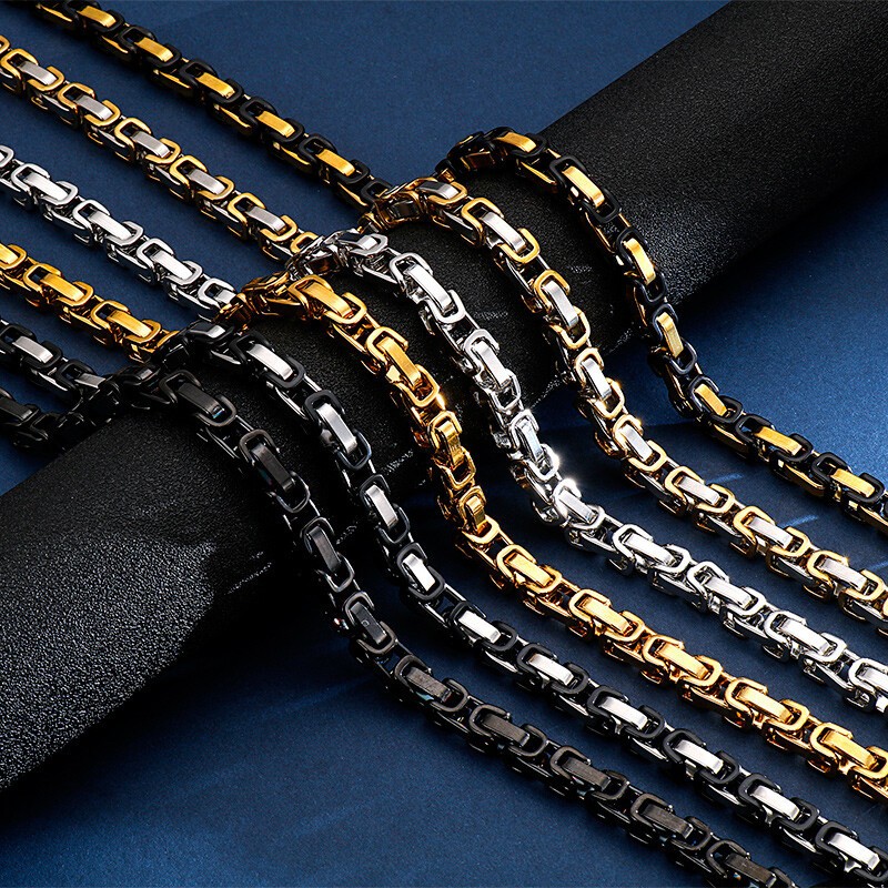 5/6/8mm Byzantine Box Chain Necklace Stainless Steel Men’s Personalise Jewelry