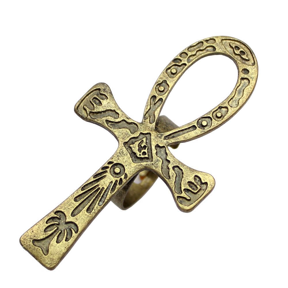 Vintage Golden Egyptian Ancient Ankh Key of Life Cross Ring Cleopatra Adjusta…