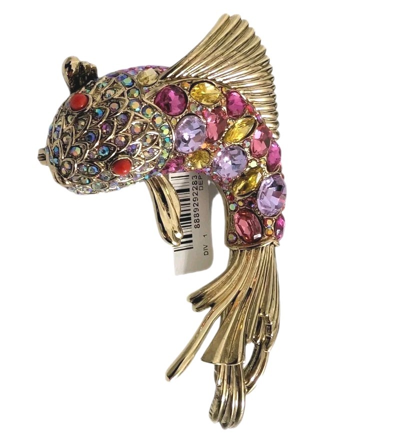Heidi Daus “One Fish Two Fish” Bronzetone Crystal Pin Brooch-NWT