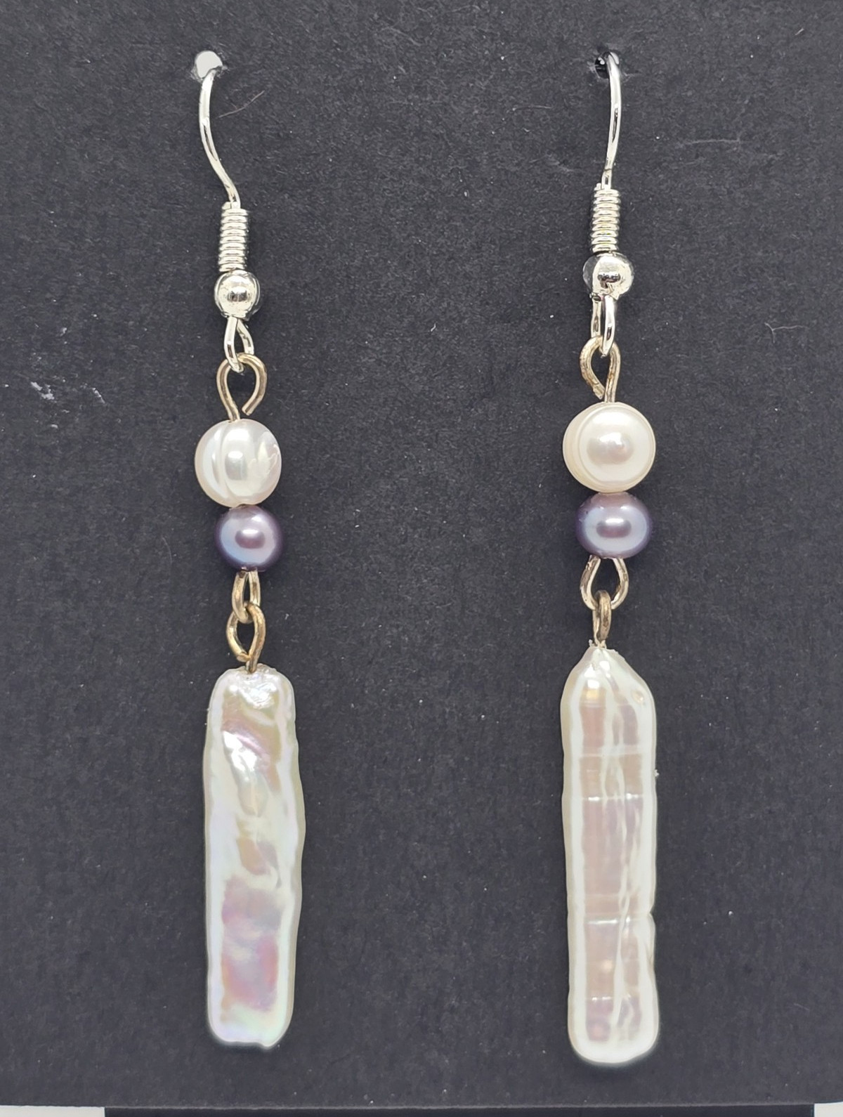 Dangle Drop Hook Earrings, White Baroque Pearl, Lavender Pearl, White Pearl