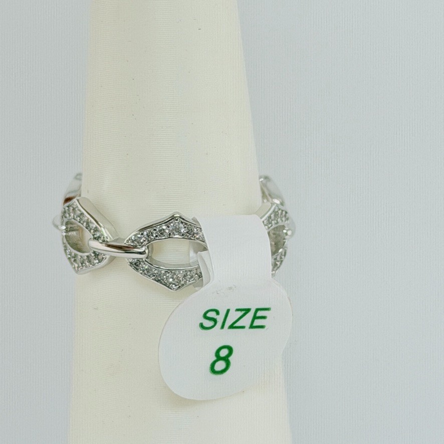 Bomb Party Link Ring Size 8 Clear CZ on Rhodium (No Bag)