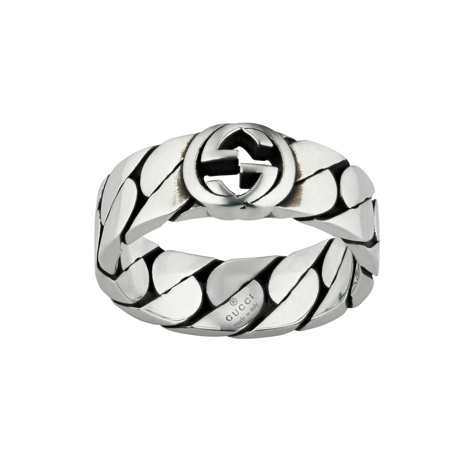 Authentic Gucci Sterling Silver Interlocking G Chain Link Ring New $410