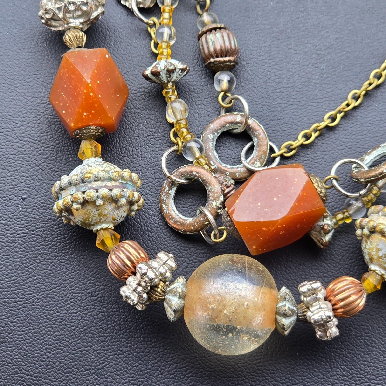 Necklace Statement Artisan Multi Strand Mixed Media Beads 20 Inch