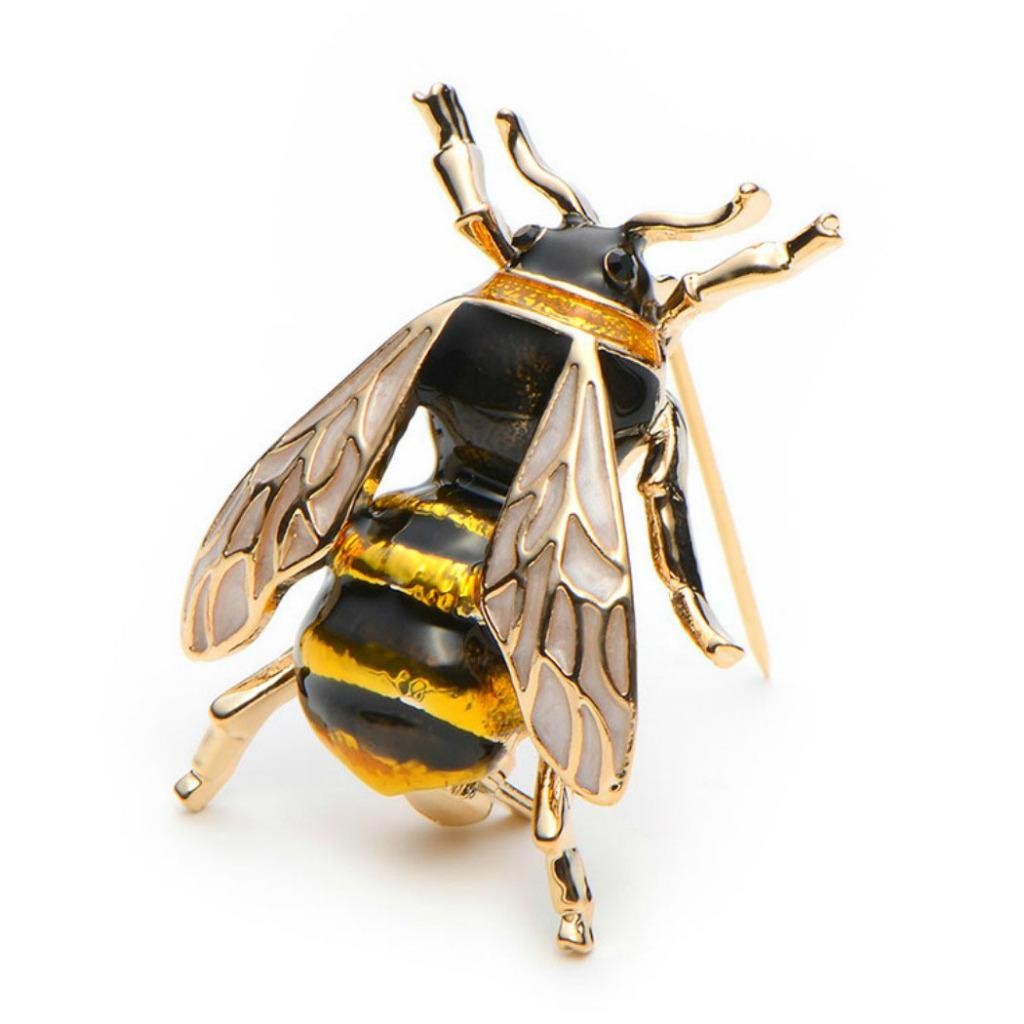 CUTE HONEY BEE PIN 1.3″ Gold Black Yellow Enamel Flying Insect Brooch Rhinestone