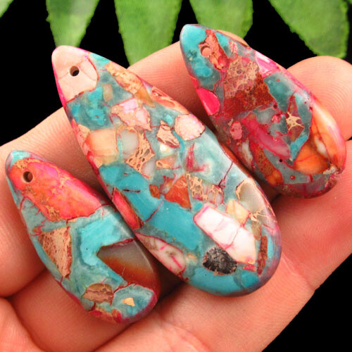 3Pcs/Set Blue Peachblow Sea Sediment Jasper Teardrop Pendant Bead