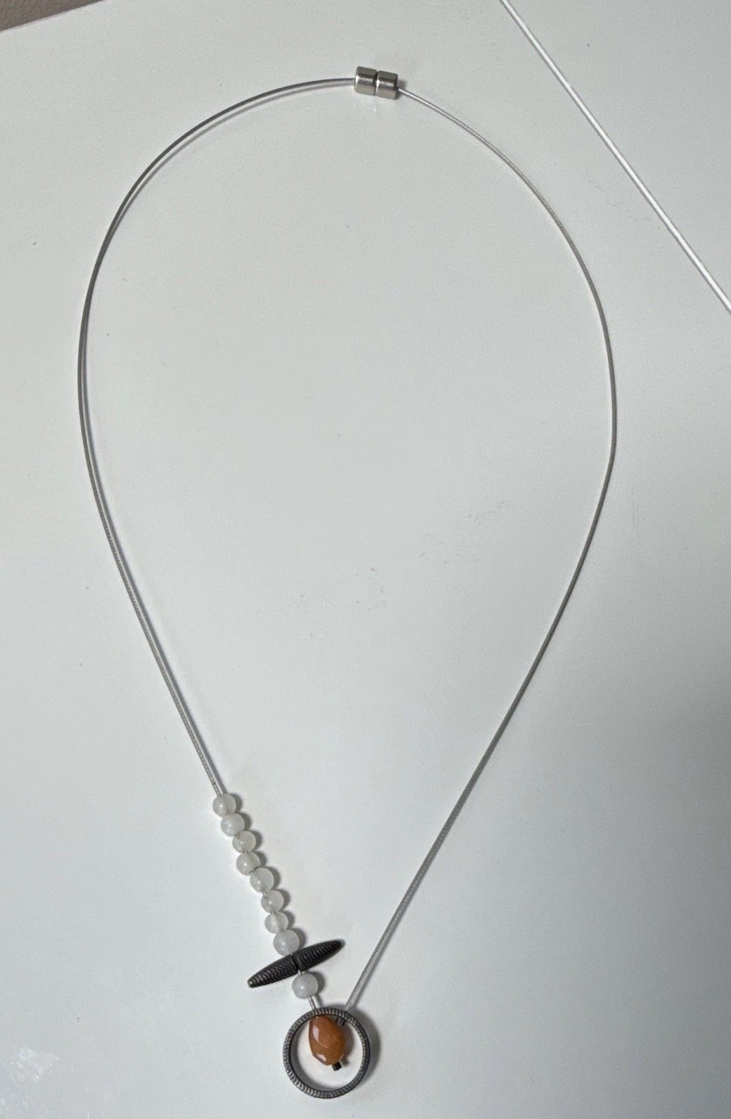 Avant Garde Silver Tone Cable Choker Necklace Asymmetric White Orange Beads