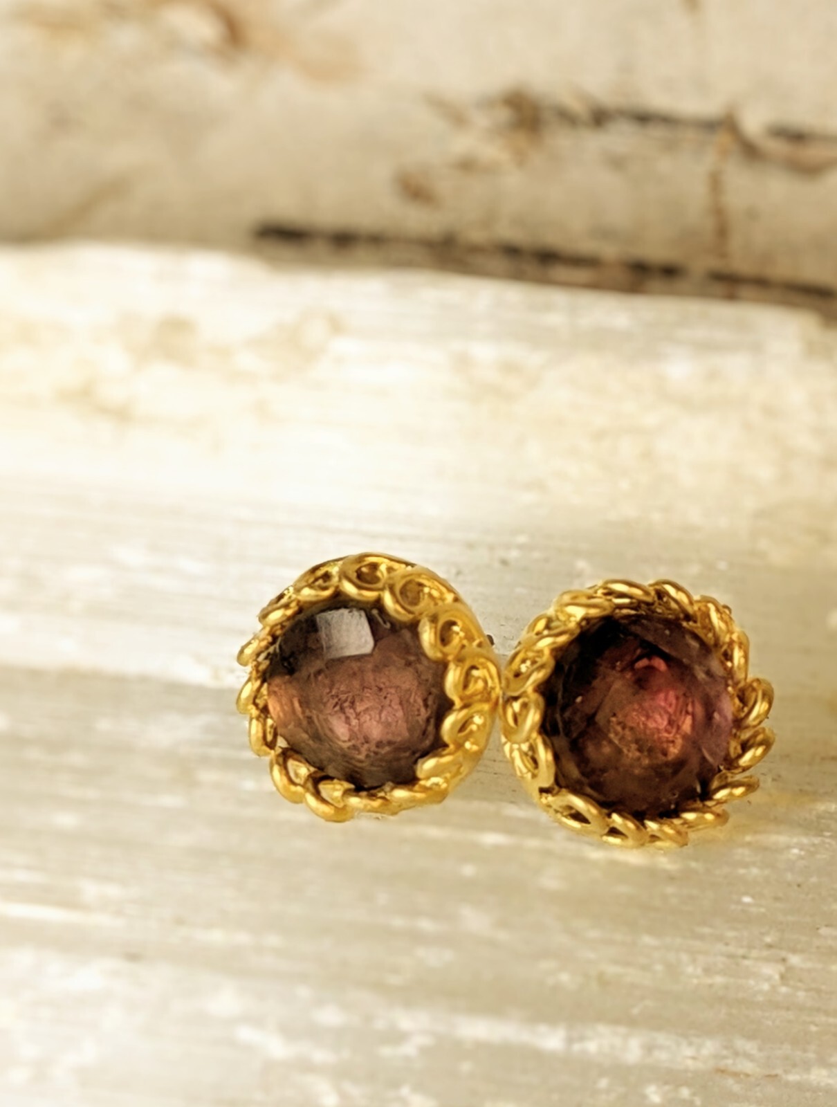 11.6 Carats Natural Rough Amethyst In 24K Brushed Gold Classic Earrings