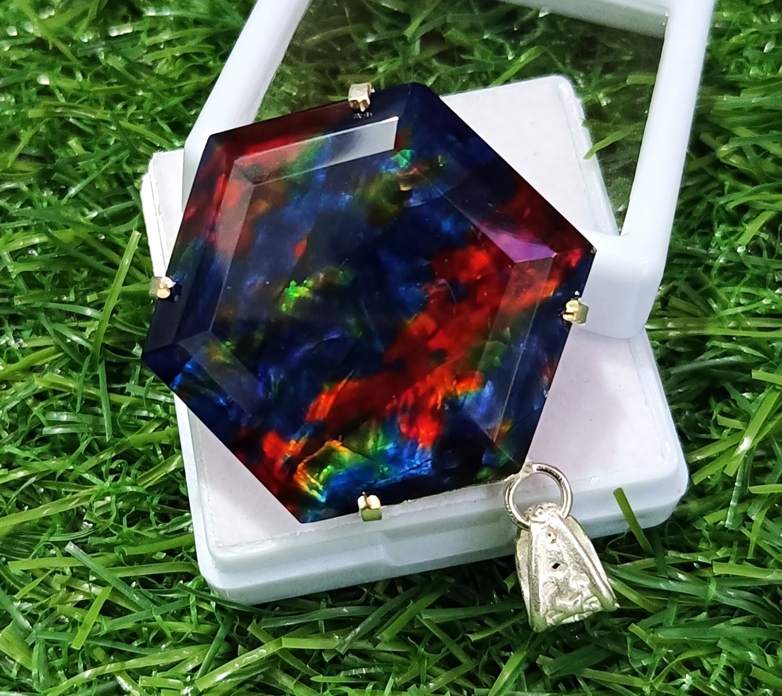 74.85 Ct Natural Ammolite 925 Solid Silver PENDANT Multi Color Certified Gems