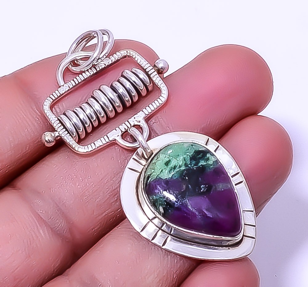 Ruby With Zoisite- Longido Mines 925 Sterling Silver Pendant 2.15″ A30