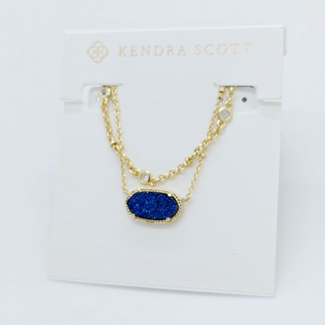 Kendra Scott Elisa Gold Crystal Multi Strand Pendant Necklace in Dark Blue Drusy