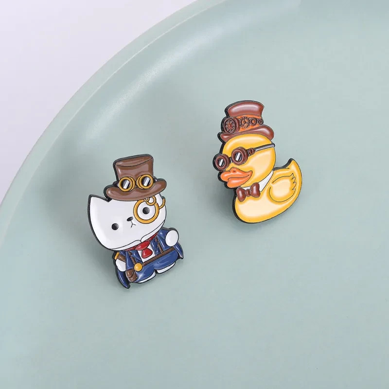 Ladies Fun Fashion Cartoon Metal Brooch Pin Duck or Cat