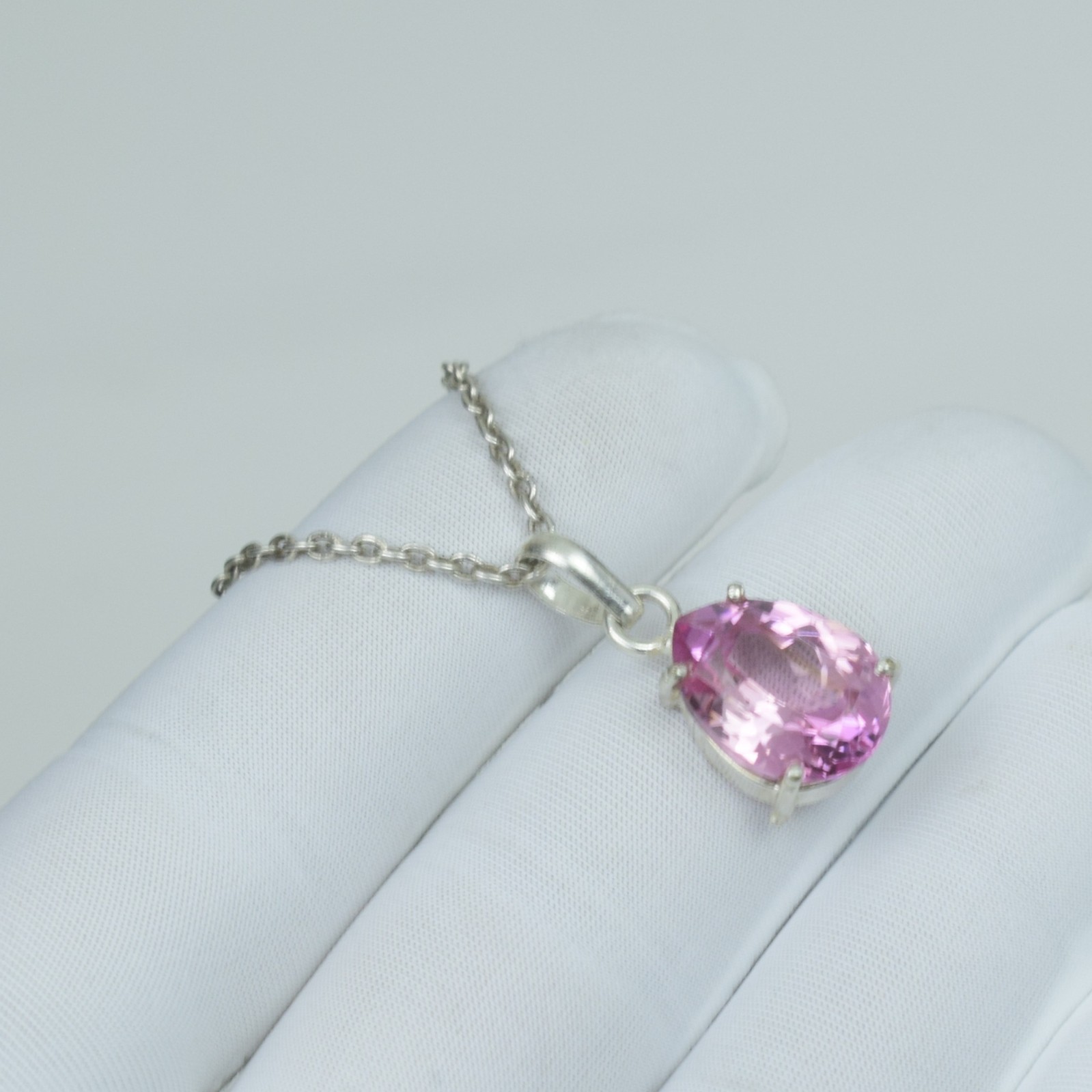 15Cts February Gift Pink Kunzite Necklace, 925 Sterling Silver Kunzite Jewelry.