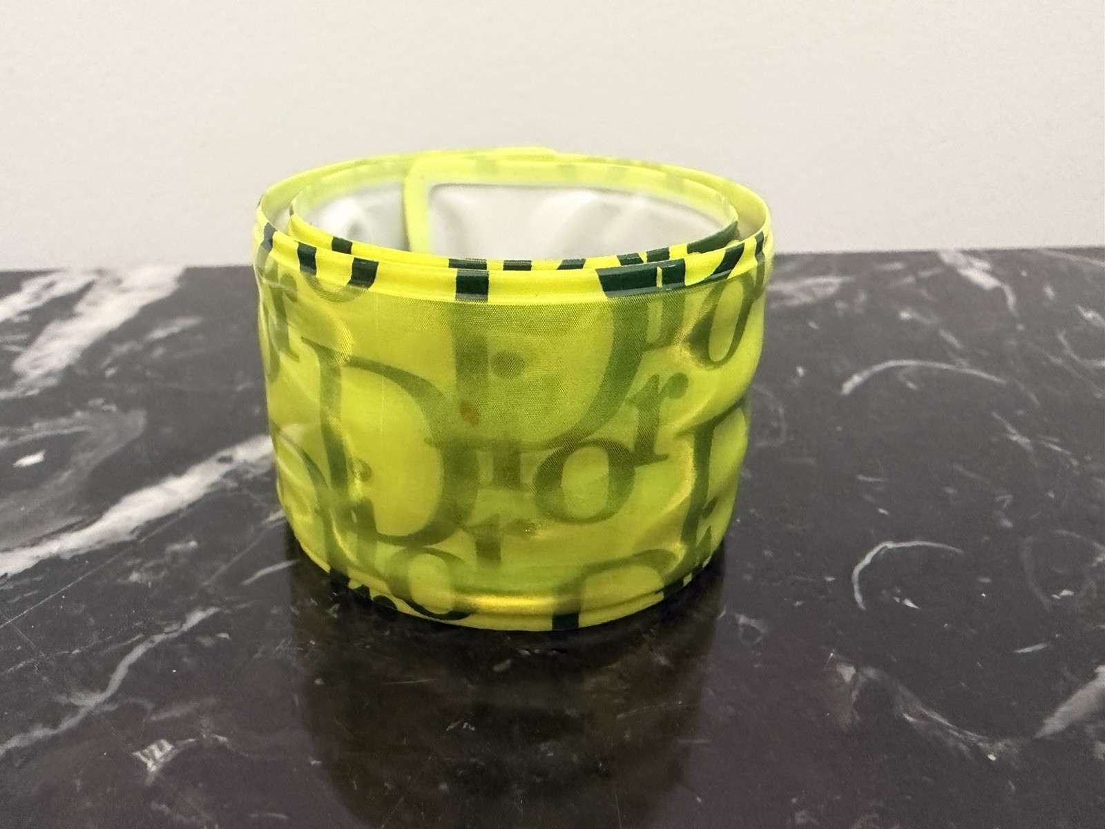 Vtg CHRISTIAN DIOR By John Galliano Neon Green Yellow Monogram Slap Bracelet