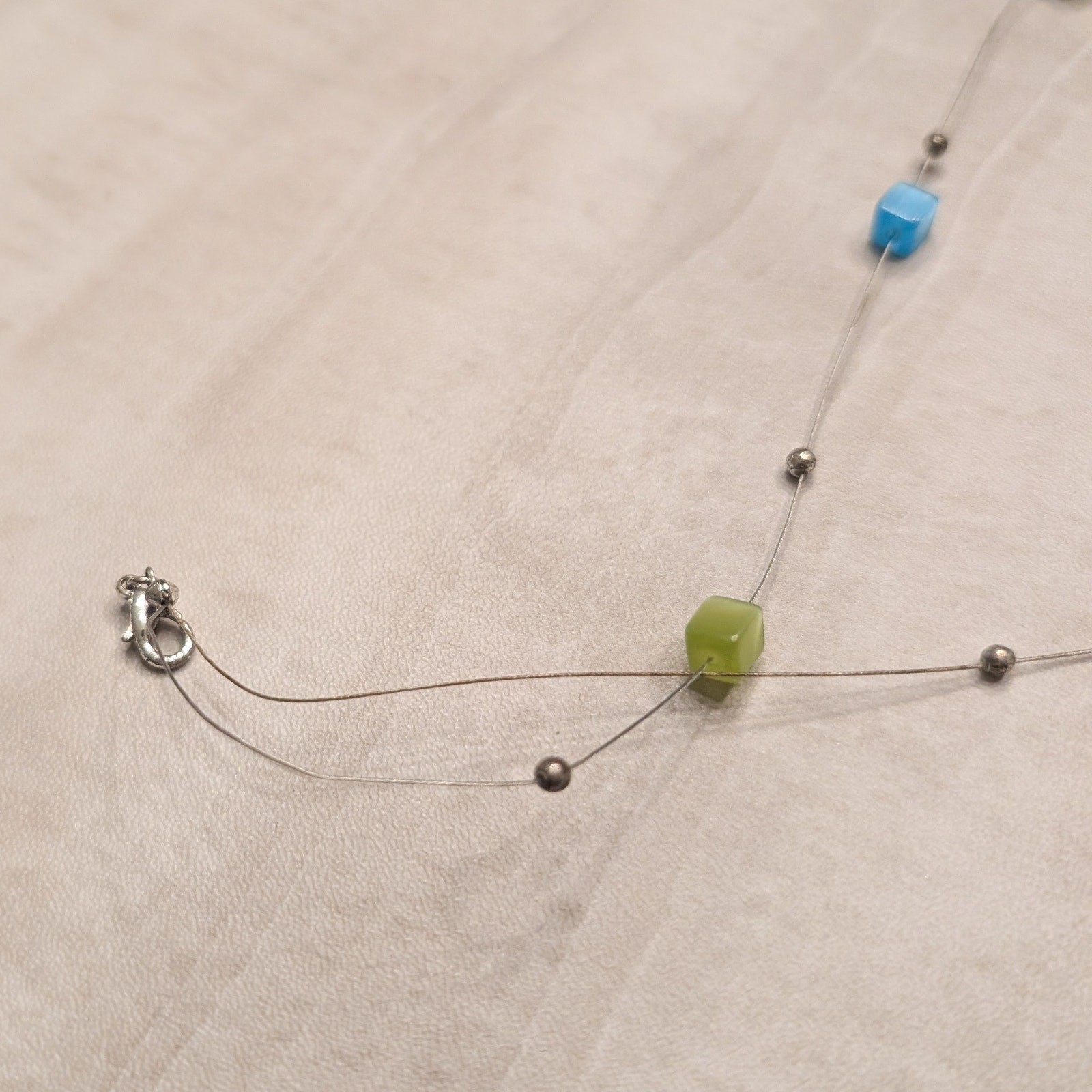 Double Strand Blue & Green Cube Bead Necklace – Fair Condition