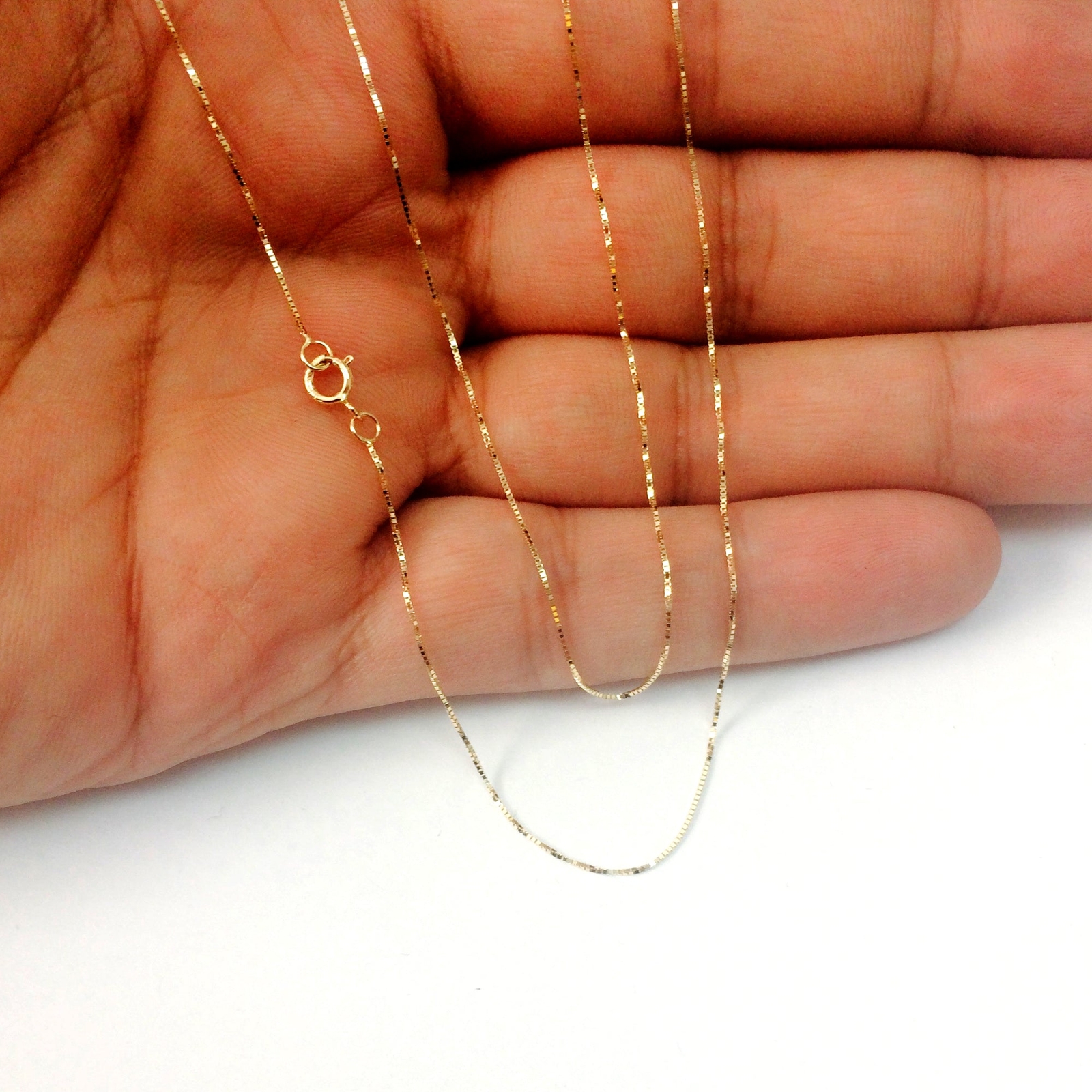 14k Real Solid Gold Mirror Box Chain Necklace, 0.45mm (20 Inches)