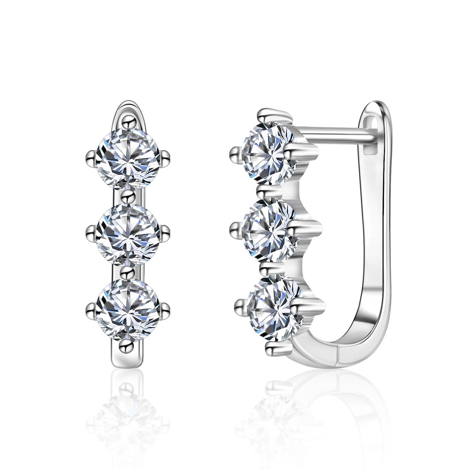 Silver Cubic Zirconia Hoop Earrings for Women Small 12mm x 14mm,
