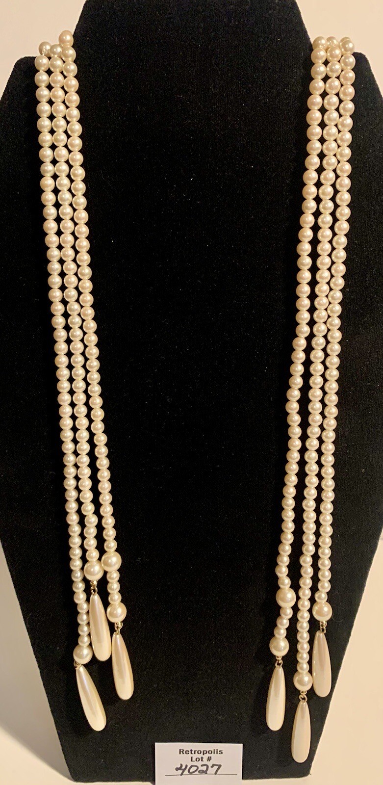Liz Claiborne Multi Strand Faux Pearl Tassel Statement Necklace Vintage