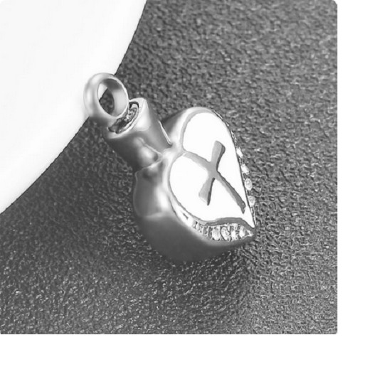 URN CREMATION ASHES WHITE HEART CZ Pendant On 20″ 925 Sterling Silver Necklace