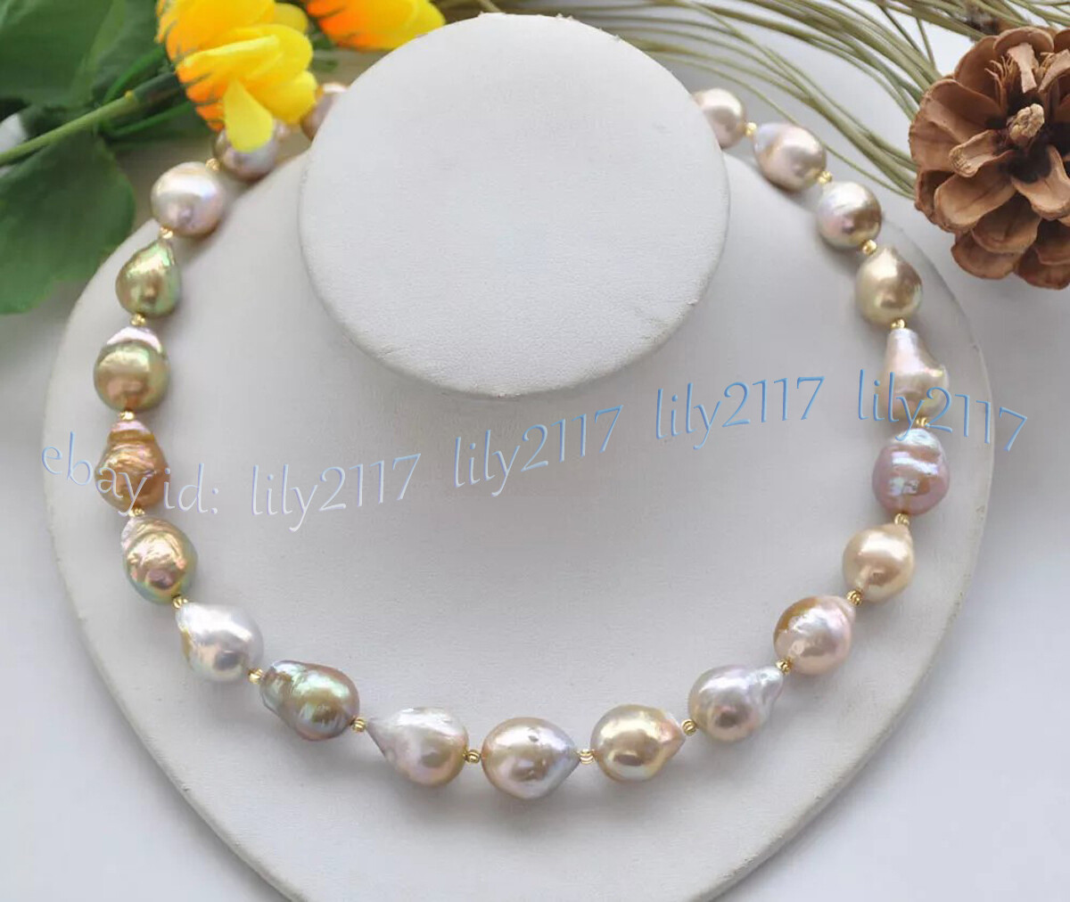 15-20mm Real Natural Peacock Lavender Baroque Keshi Reborn Edison Pearl Necklace