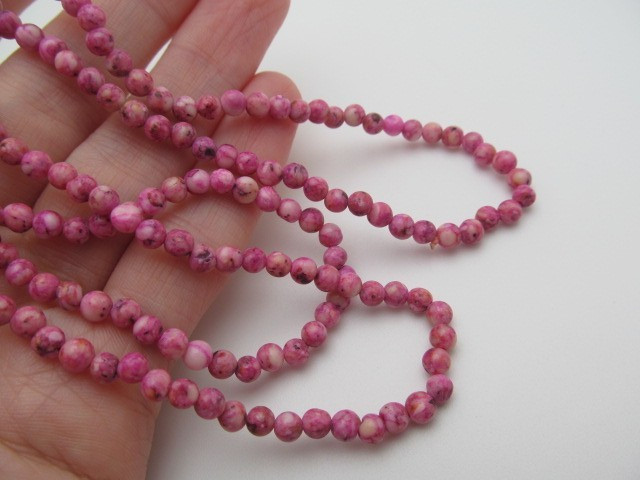 Vintage Rose Agate Marbled Natural Stone 4.5mm Layer Round Ball Necklace 34 In