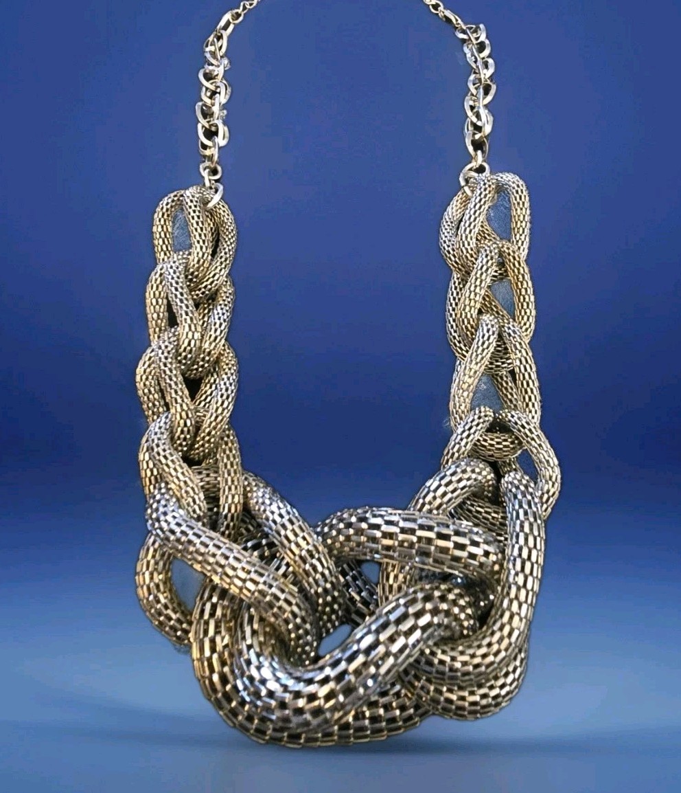 MARKS & SPENCER (MS) STAINLESS STEEL CHUNKY MESH NECKLACE☆16″-19″-EXC☆VINTAGE